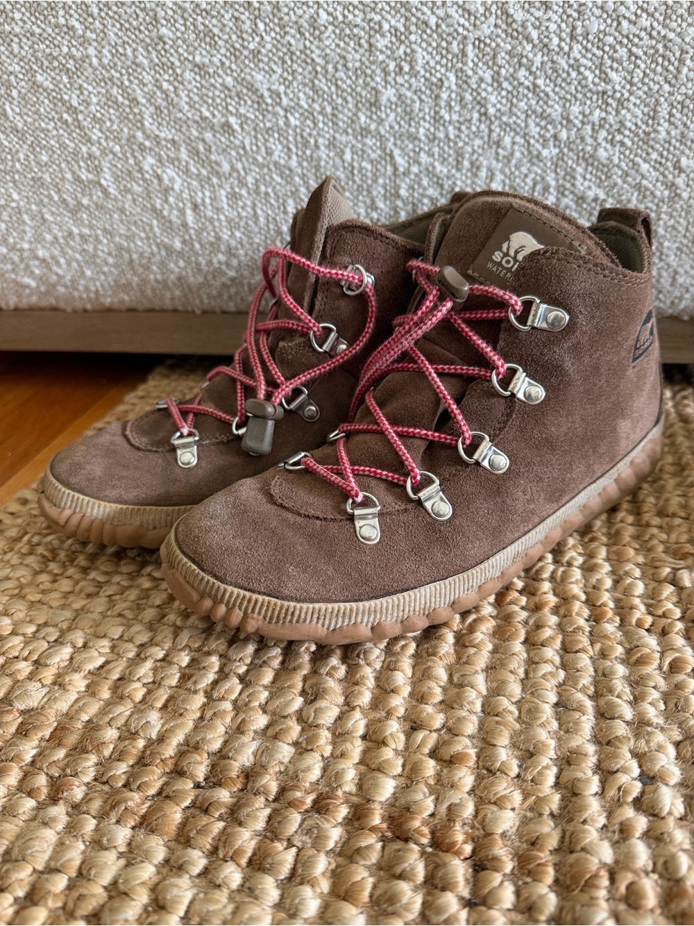 Sorel Brown Suede Kids Boot with Pink Laces